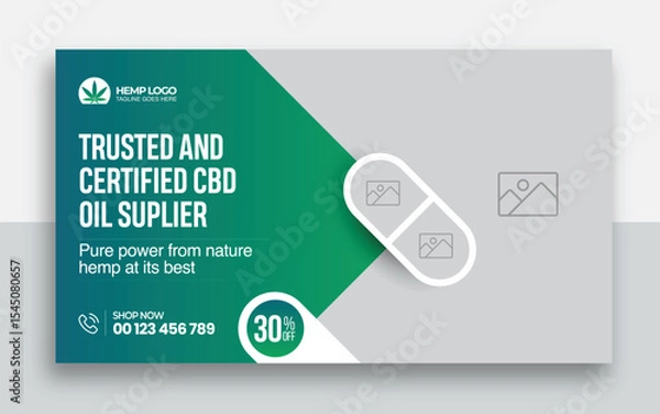 Obraz Hemp product CBD oil youtube thumbnail and web banner template design