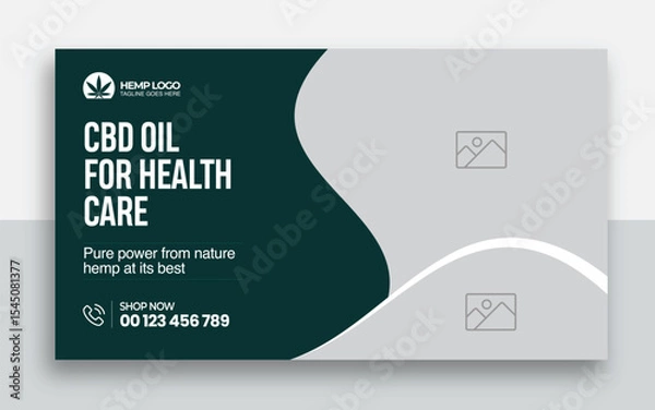 Obraz Hemp product CBD oil youtube thumbnail and web banner template design