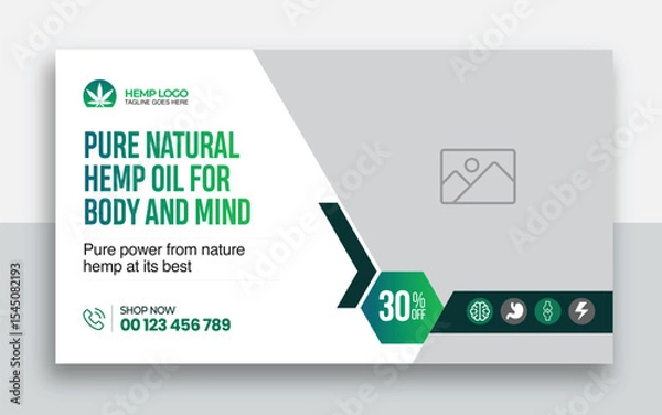 Obraz Hemp product CBD oil youtube thumbnail and web banner template design