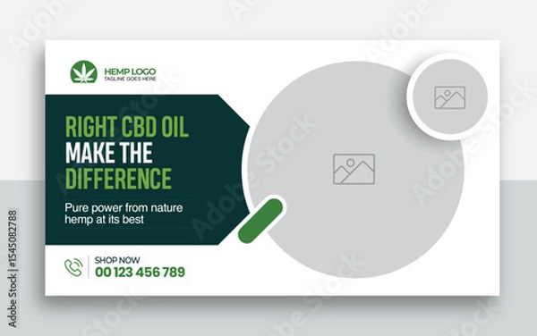 Obraz Hemp product CBD oil youtube thumbnail and web banner template design