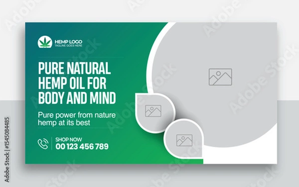 Obraz Hemp product CBD oil youtube thumbnail and web banner template design