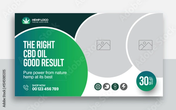 Obraz Hemp product CBD oil youtube thumbnail and web banner template design