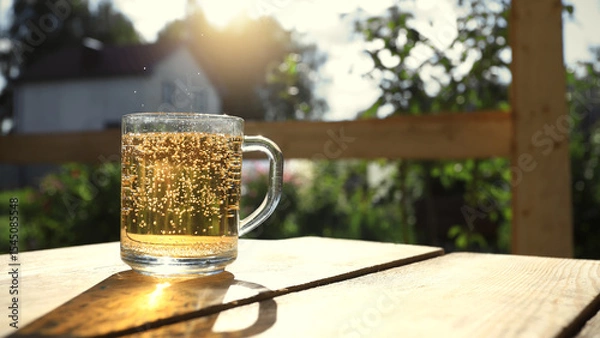 Obraz Glass cup with lemonade and splashes on a sunny summer day