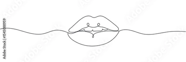 Obraz Lips continuous one line drawing. Woman lips logo on white background. Vector illustration.