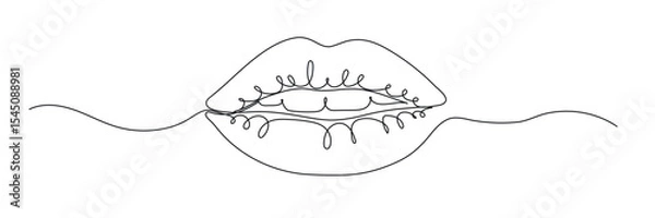 Obraz Lips continuous one line drawing. Woman lips logo on white background. Vector illustration.