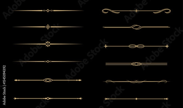 Fototapeta Set of Vintage decorative golden lines. text dividers. Gold line border. Lines separators, Borders, Vintage dividers, Underline elements. Vector illustration