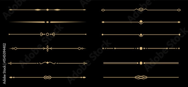 Fototapeta Set of Vintage decorative golden lines. text dividers. Gold line border. Lines separators, Borders, Vintage dividers, Underline elements. Vector illustration