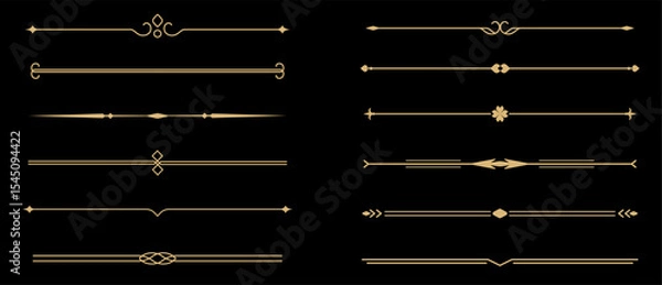 Fototapeta Set of Vintage decorative golden lines. text dividers. Gold line border. Lines separators, Borders, Vintage dividers, Underline elements. Vector illustration