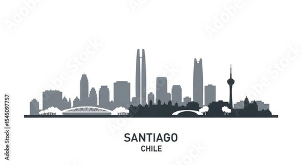 Fototapeta Silhouette of santiago chile skyline with buildings bridge and tower on a white background vector image