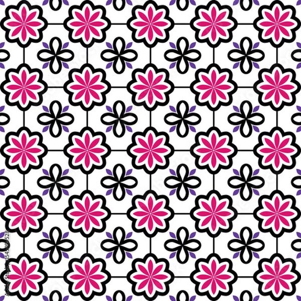 Fototapeta Luxury Seamless Floral Pattern with Vintage Ornament Details and Geometric Shapes for Home Decor, Abstract Seamless Pattern with Floral Elements