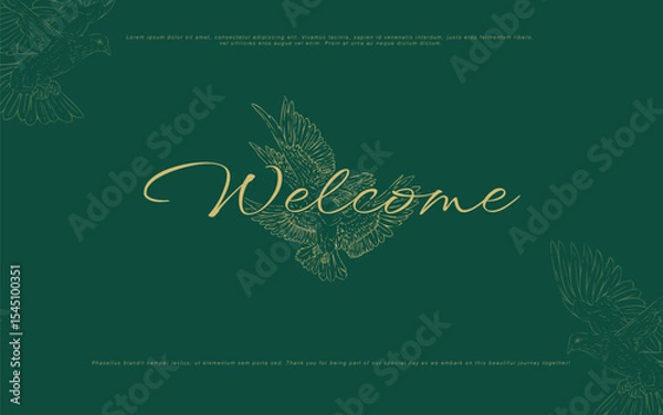 Obraz Hand Drawn White Dove Wedding Welcome Sign Template Elegant and Customizable Design