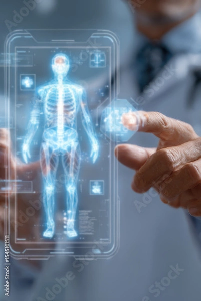 Fototapeta Telemedicine AI technology, doctor use AI telemedicine for diagnosis, care, health and treatment patient in future, Medical research and development innovation technology to improve healthcare