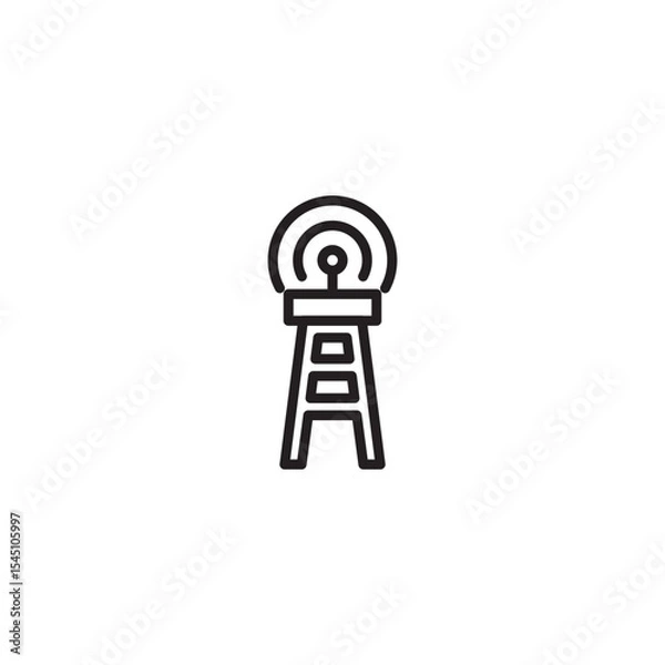 Fototapeta A simple line icon depicts a communication tower emitting wireless signals, symbolizing network transmission or broadcasting.