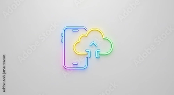 Obraz Rainbow Neon Smartphone Cloud Upload Icon