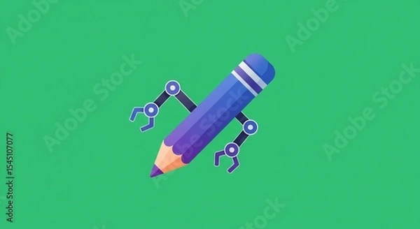 Obraz Robotic Arm Holding a Gradient Pencil on Green Background