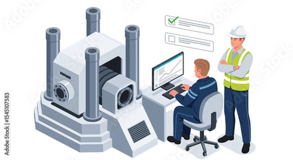 Obraz Industrial Machine Operation and Monitoring Quality Control and Data Analysis