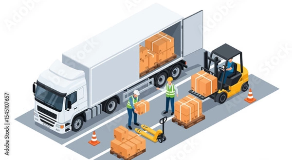 Obraz Efficient Cargo Delivery Truck Loading and Unloading Process
