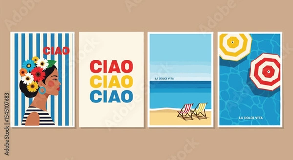 Obraz Summer Vibes Set of Four Vibrant Italian-Inspired Travel Posters