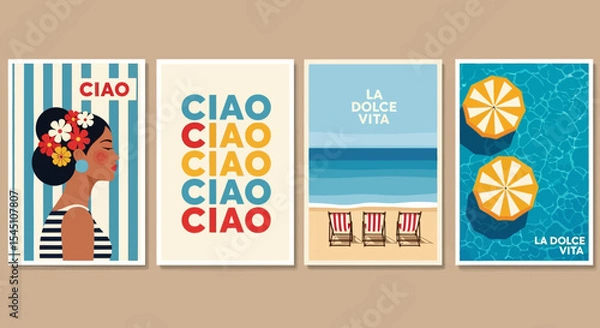 Obraz Summer Vacation Italian Style Retro Beach Posters Set