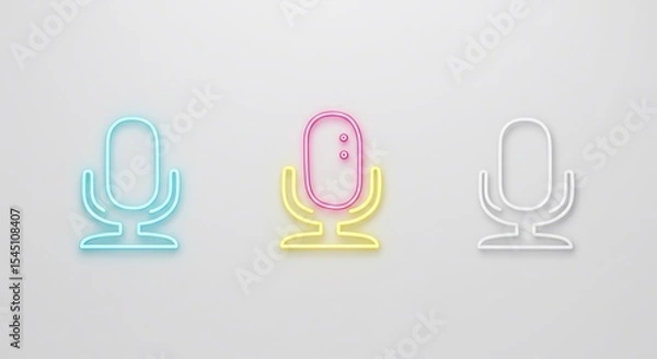 Obraz Three Colorful Pixel Microphone Icons on White Background