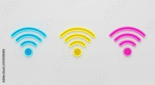 Obraz Three Colorful Wifi Symbols on White Background