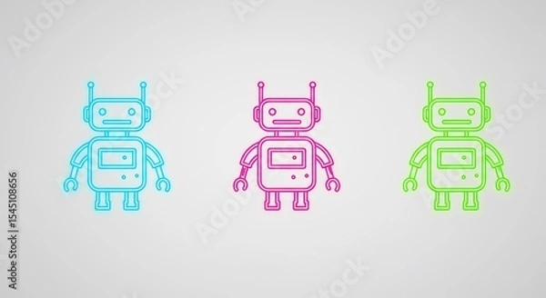 Obraz Three Pixel Art Robots in Blue Pink and Green