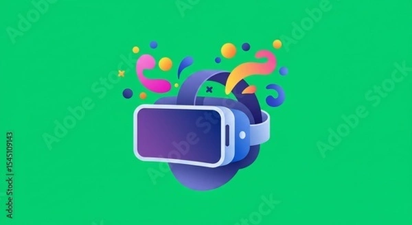 Obraz Virtual Reality Headset with Colorful Abstract Shapes on Green Background