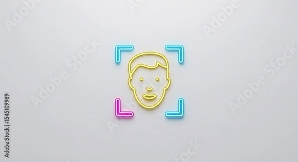 Obraz Yellow Neon Face Icon in Digital Frame