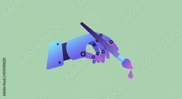 Obraz A Hand Holding Paintbrush with Dripping Paint