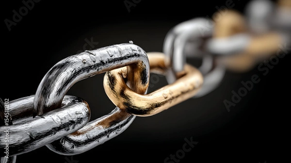 Obraz Strong connection: Gold and silver chain link