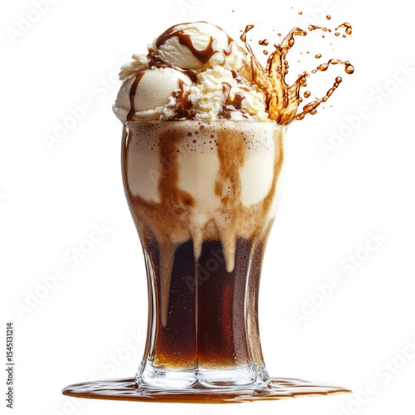Fototapeta Delicious ice cream float with soda and whipped cream isolated on a transparent background, cutout PNG