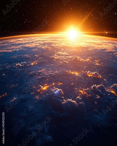 Fototapeta Softly Lit Planet Surface at Sunrise Seen from Space