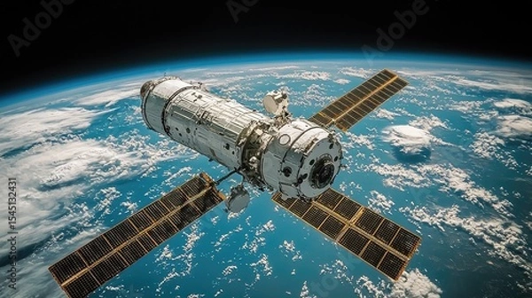 Fototapeta Space Station Orbiting Earth: A Futuristic View of Global Communication Network