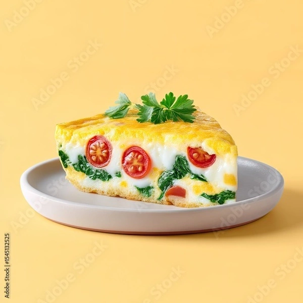 Fototapeta Spinach and Tomato Frittata Slice on a Plate