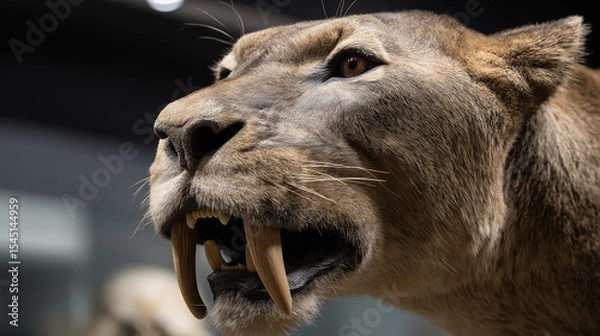 Fototapeta close up portrait of prehistoric extinct sabertooth tiger