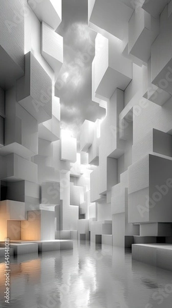 Fototapeta Abstract White Cube Architecture Digital Art