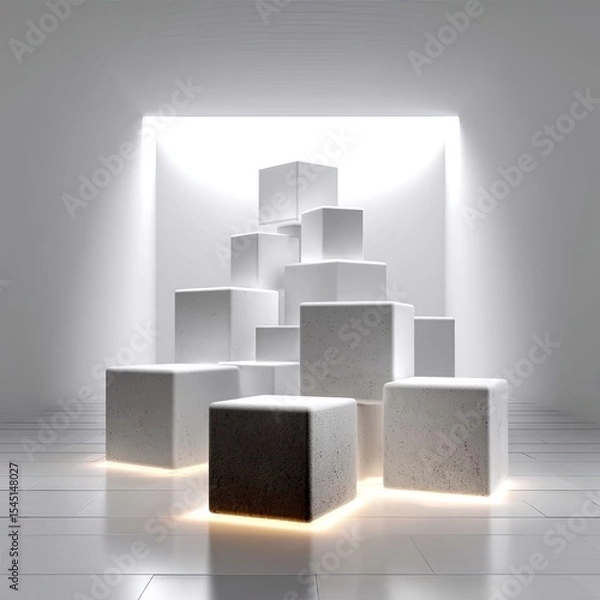 Fototapeta Abstract White Cube Arrangement with Subtle Lighting
