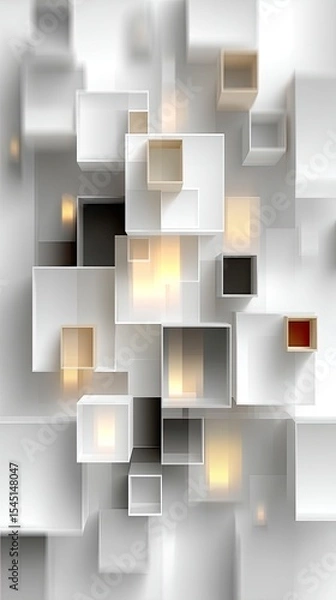 Fototapeta Abstract White Cubic Grid Design with Golden Accents