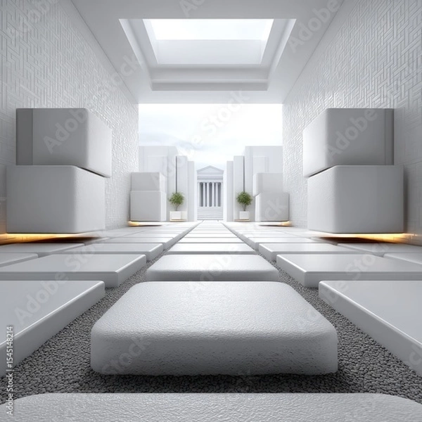 Fototapeta Abstract White Geometric Corridor 3D Render