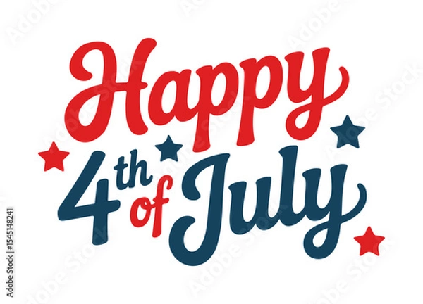 Obraz Happy 4th of July Red and Blue Script Lettering with Stars
