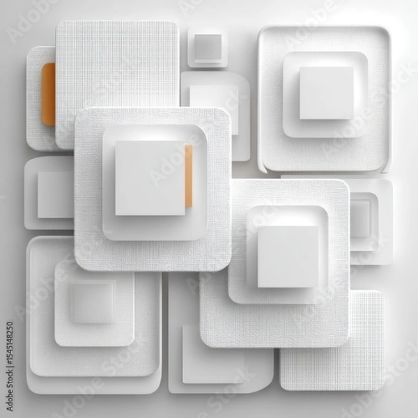Fototapeta Abstract White Geometric Squares 3D Wall Pattern