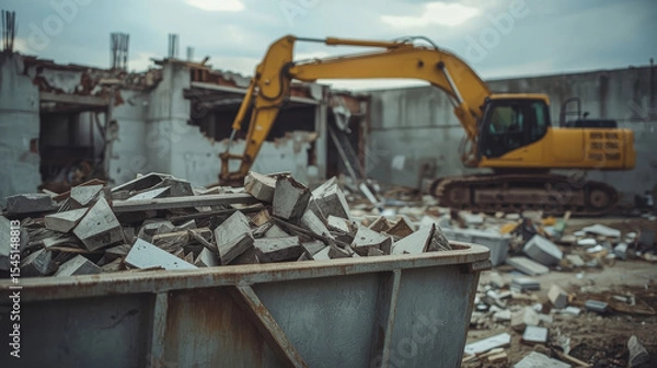 Obraz construction debris container in urban demolition site