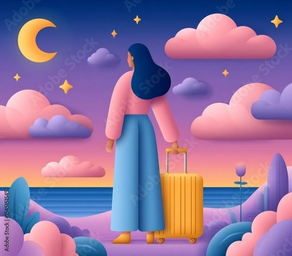Fototapeta slow travel movement in Y2K aesthetic with gradient skies
