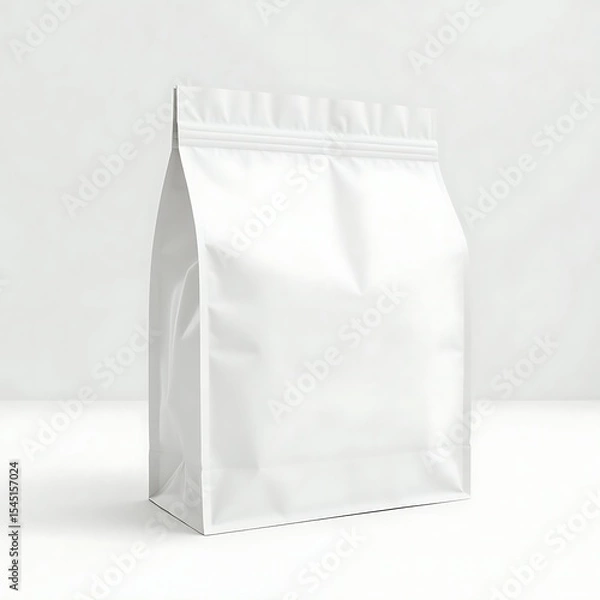 Fototapeta  White Pet Food Packaging Mockup – Blank Paper Bag and Foil Pouch Sachet for Dog or Cat Food Branding, Zoo Store Display, or Pet Supply Product Presentation on Clean Background