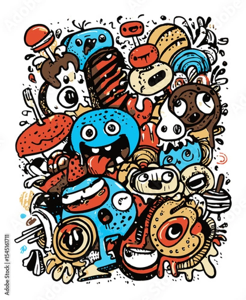 Fototapeta Colorful Doodle Collection Featuring Whimsical Characters and Fun Elements