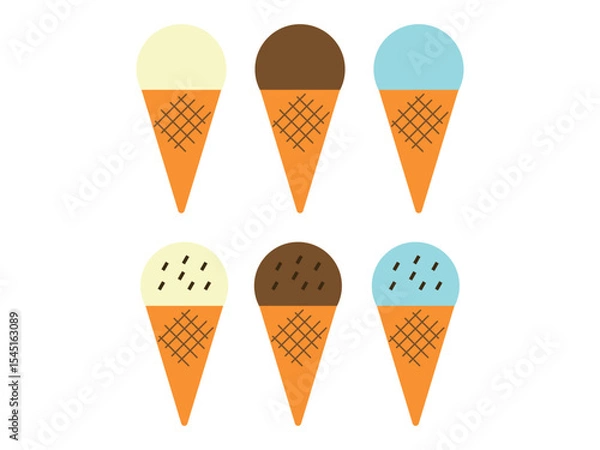 Obraz コーンアイス（バニラ、チョコ、ミント）のアイコンのイラストのセット