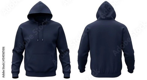Fototapeta Navy Blue Hoodie Mockup Front and Back Views for Design Presentation