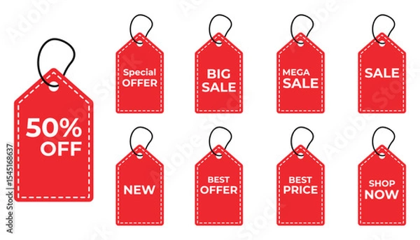 Fototapeta Red Sale Badges and Discount Labels Collection – Vector Tags for Promotions, Offers, and Shopping Banners, vector illustration.