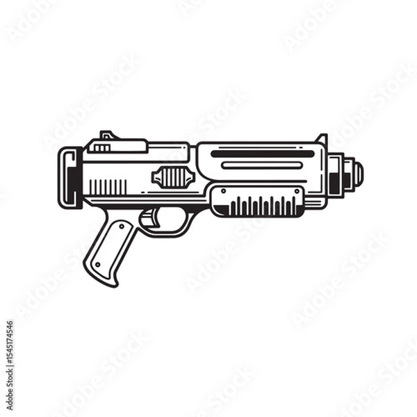 Obraz Vector illustration of a futuristic sci fi laser gun in vintage art silhouette style isolated on white background