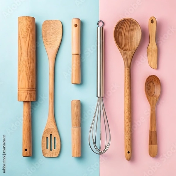 Fototapeta kitchen utensils on green background